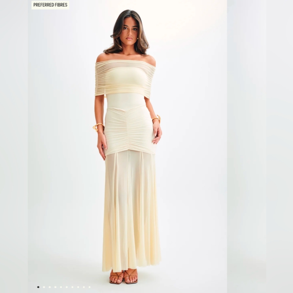 Meshki Cream Off-Shoulder Maxi Dress